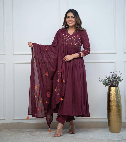 AAROHI WINE EMBROIDERED ANARKALI SET