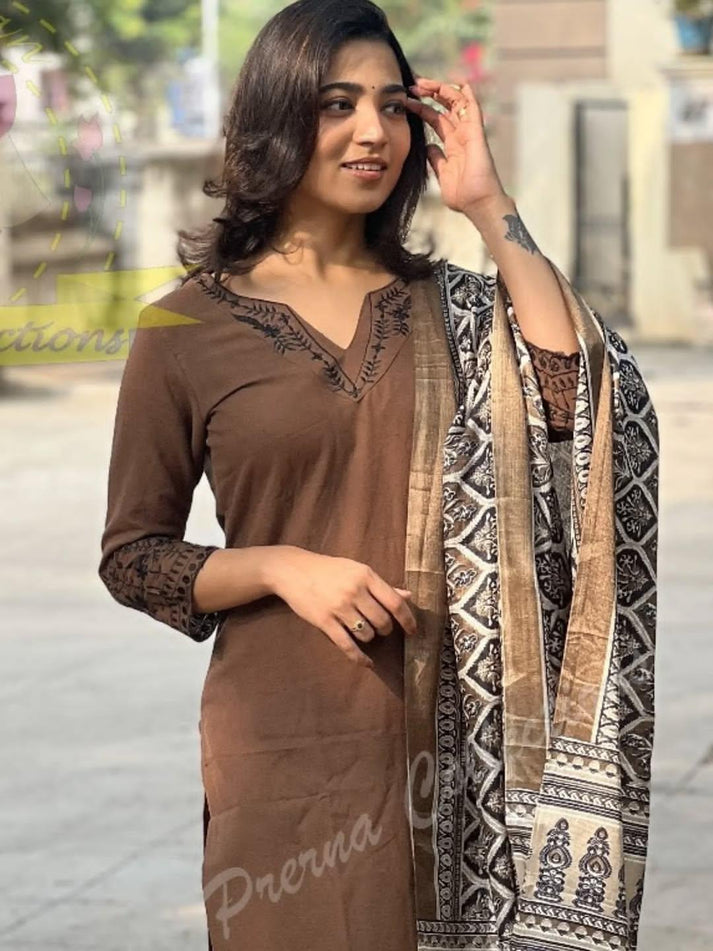 NISHBAA COCOA EMBROIDERED KURTA SET