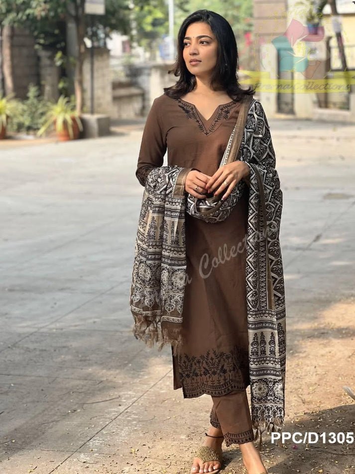 NISHBAA COCOA EMBROIDERED KURTA SET