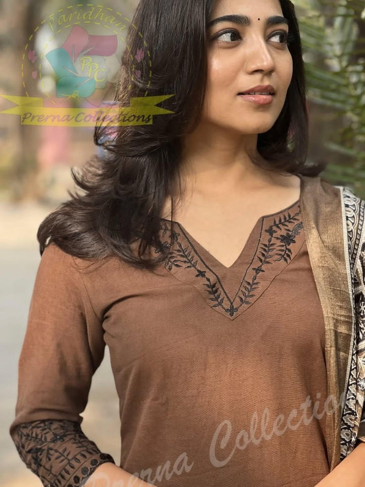 NISHBAA COCOA EMBROIDERED KURTA SET
