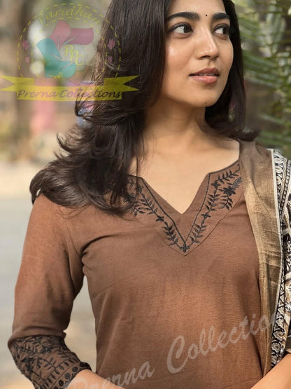 NISHBAA COCOA EMBROIDERED KURTA SET