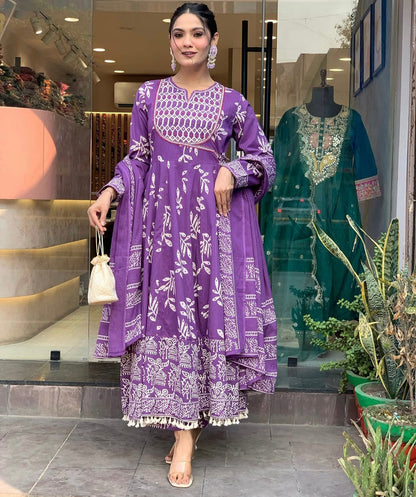 ZUBY PURPLE PRINTED ANARKALI SET