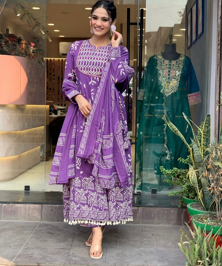 ZUBY PURPLE PRINTED ANARKALI SET