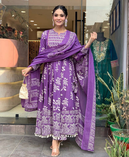 ZUBY PURPLE PRINTED ANARKALI SET