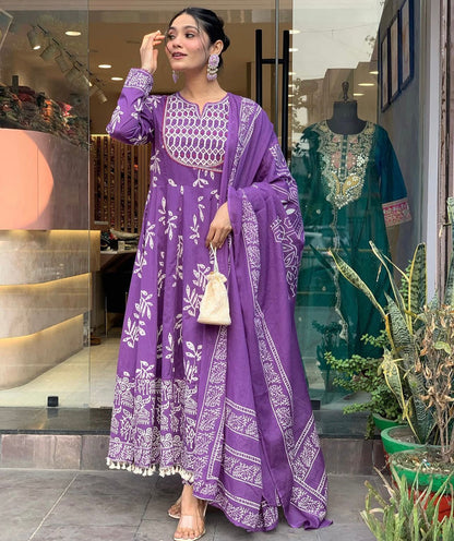 ZUBY PURPLE PRINTED ANARKALI SET