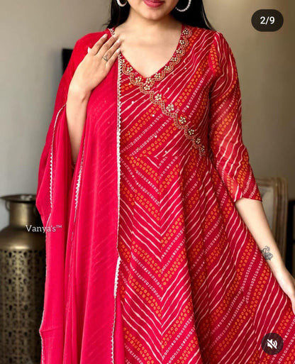 REHMAT RAYON BANDHANI ANARKALI  SET