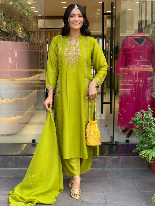 LIME GLOW EMBROIDERED SUIT SET