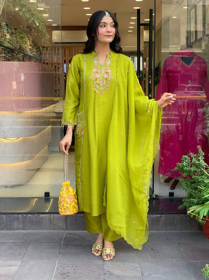 LIME GLOW EMBROIDERED SUIT SET