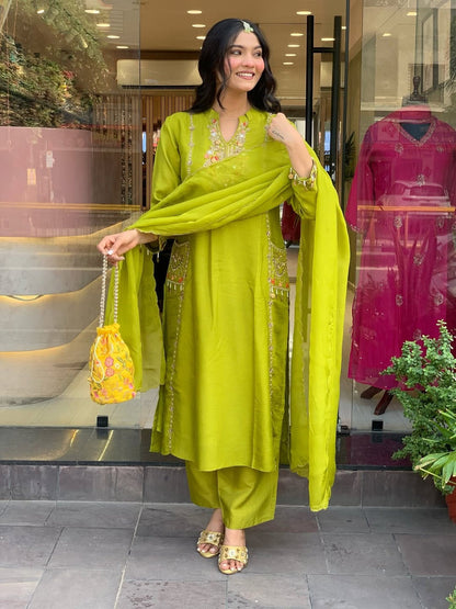 LIME GLOW EMBROIDERED SUIT SET
