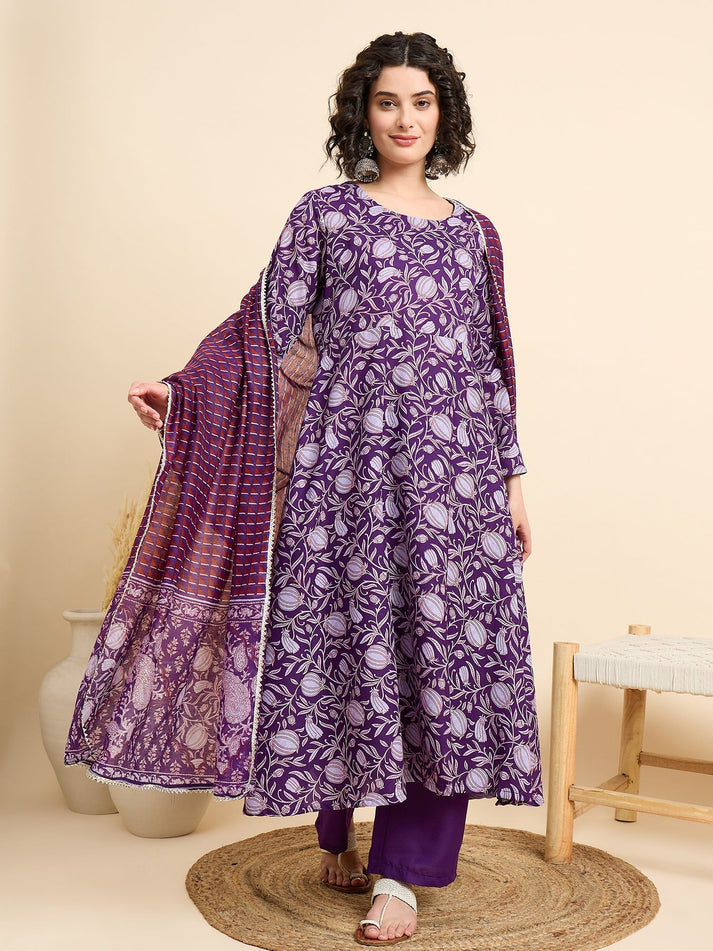 SHEHZADI PURPLE GATHERED ANARKALI SET