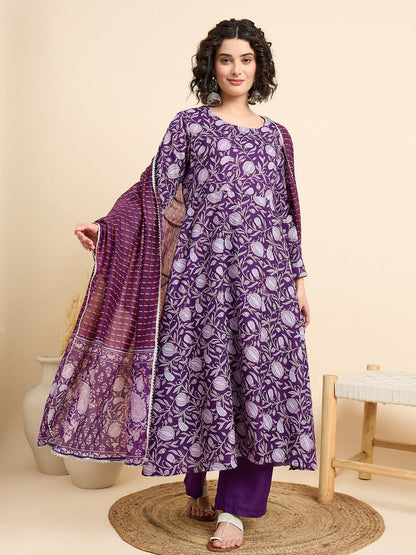 SHEHZADI PURPLE GATHERED ANARKALI SET