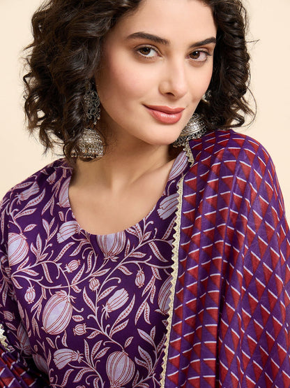 SHEHZADI PURPLE GATHERED ANARKALI SET