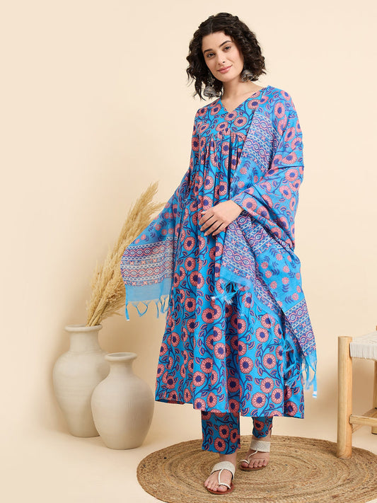SHEHZADI BLUE GATHERED ANARKALI SET