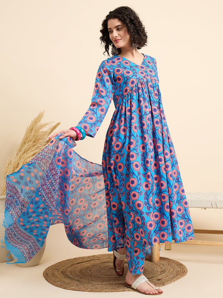 SHEHZADI BLUE GATHERED ANARKALI SET