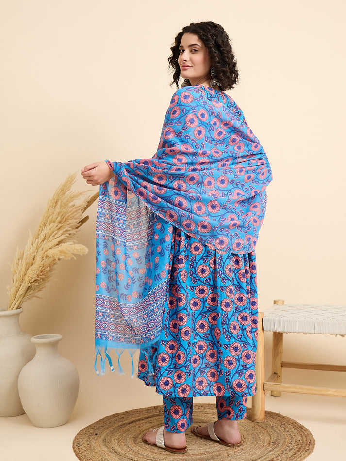 SHEHZADI BLUE GATHERED ANARKALI SET