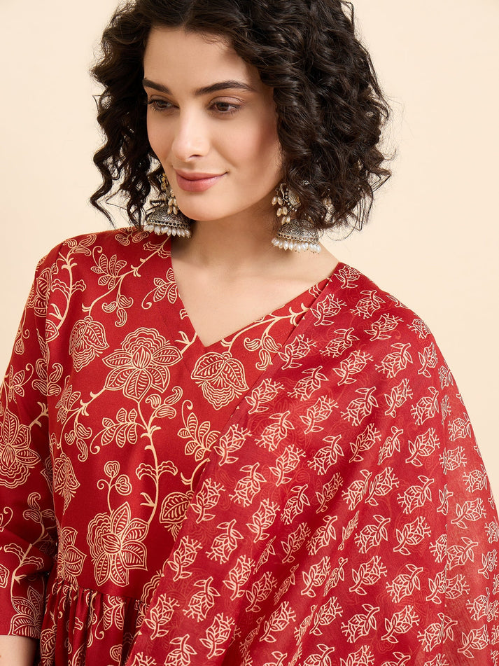 SHEZADI RED GATHERED ANARKALI SET