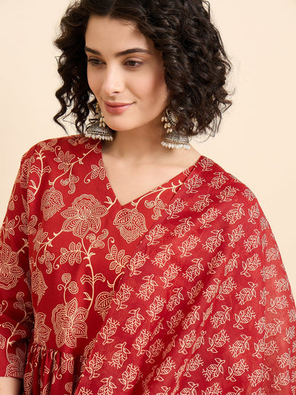 SHEZADI RED GATHERED ANARKALI SET