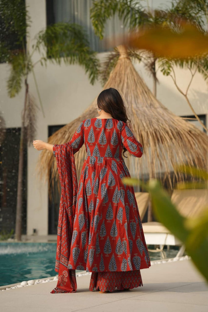 SURKH RED BLOCKPRINTED ANARKALI SET