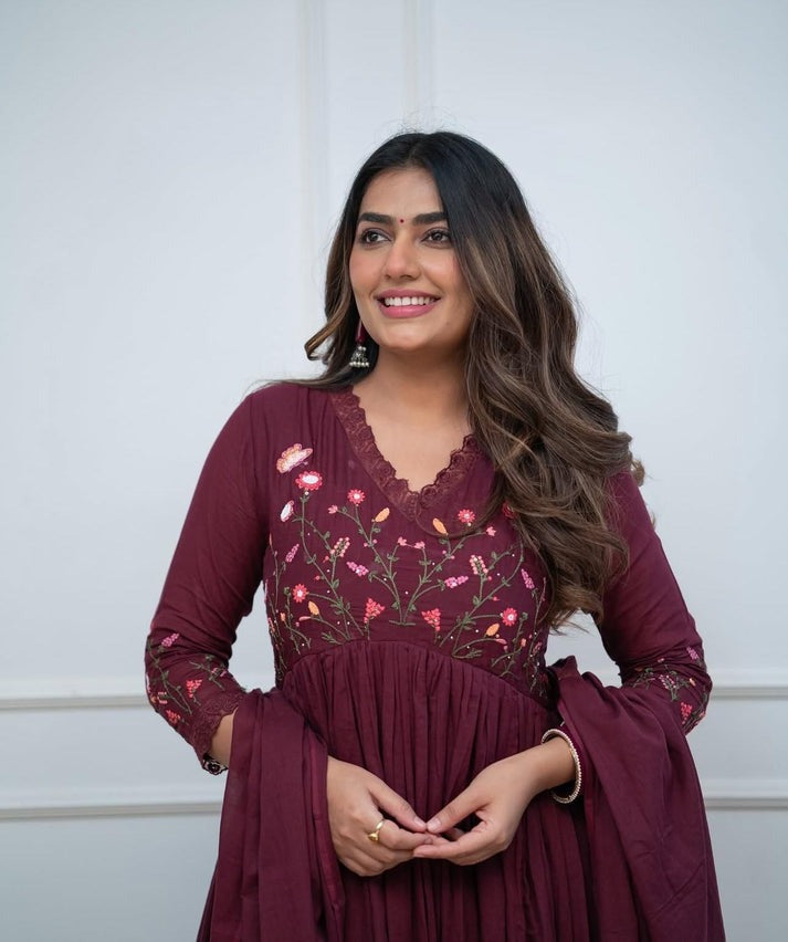 AAROHI WINE EMBROIDERED ANARKALI SET